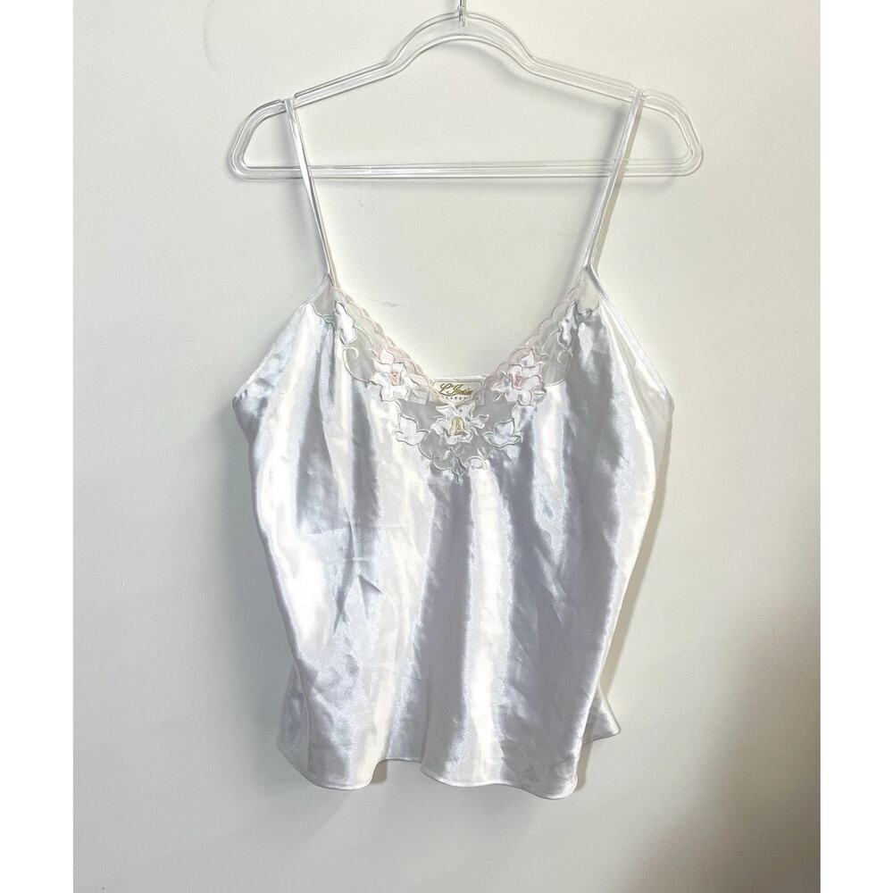 Vintage L'Intima lingerie camisole Womens size Large Satiny Lace Pink Floral Top